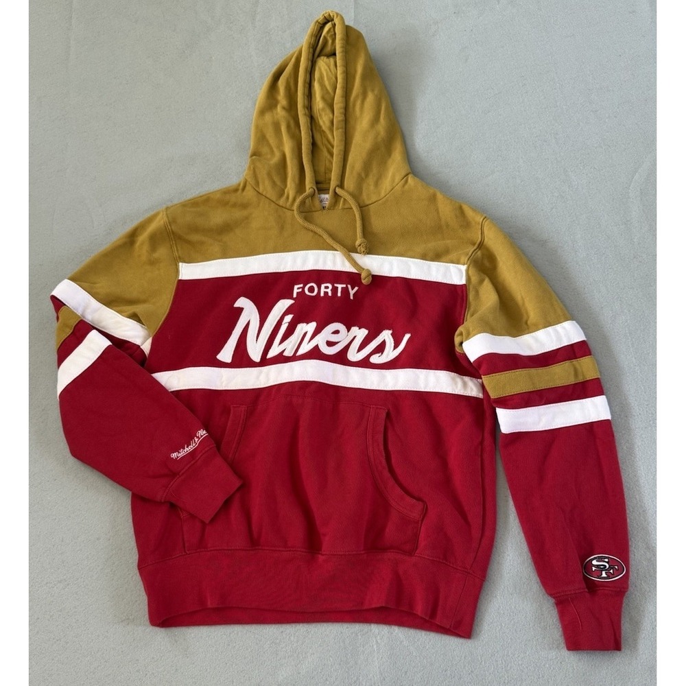 San Francisco 49ers Mitchell And Ness Throwbacks Coach Script Hoodie Size Large